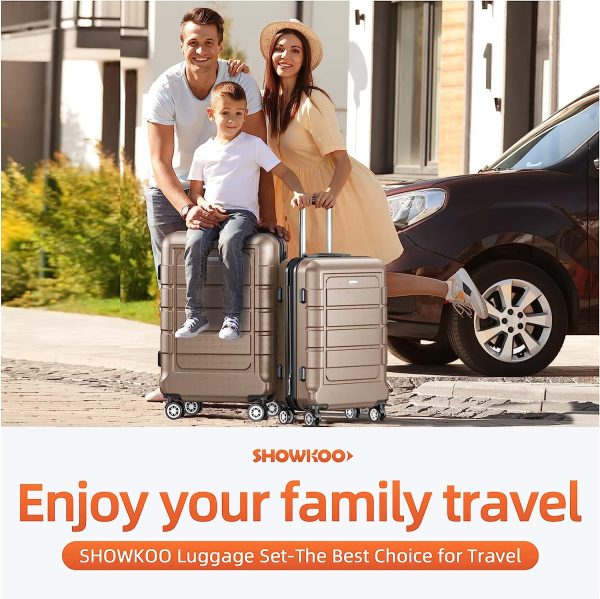 SHOWKOO Luggage Sets Expandable PC+ABS Durable Suitcase Sets Double Wheels TSA Lock Pink 3pcs