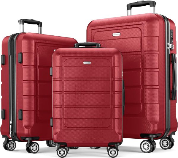 SHOWKOO Luggage Sets Expandable PC+ABS Durable Suitcase Sets Double Wheels TSA Lock Pink 3pcs