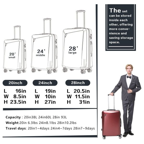 Luggage 3 Piece Sets PC+ABS Spinner Suitcase