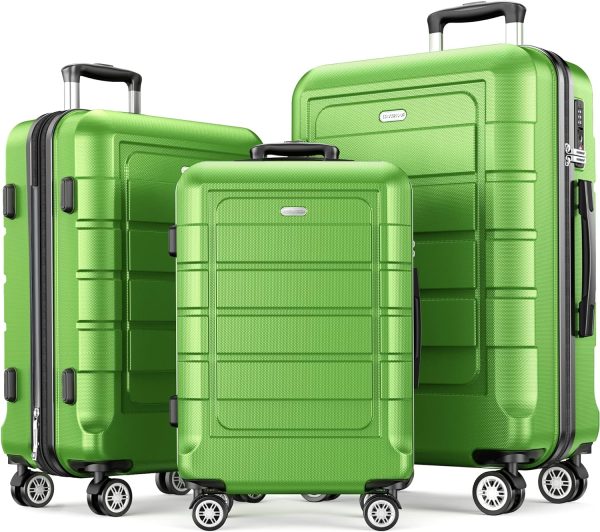 SHOWKOO Luggage Sets Expandable PC+ABS Durable Suitcase Sets Double Wheels TSA Lock Pink 3pcs