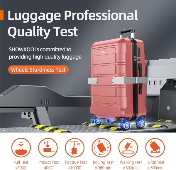 SHOWKOO Luggage Sets Expandable PC+ABS Durable Suitcase Sets Double Wheels TSA Lock Pink 3pcs