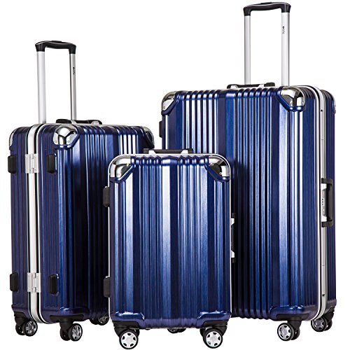 Luggage Aluminium Frame Suitcase 3 Piece Set with TSA Lock 100% PC