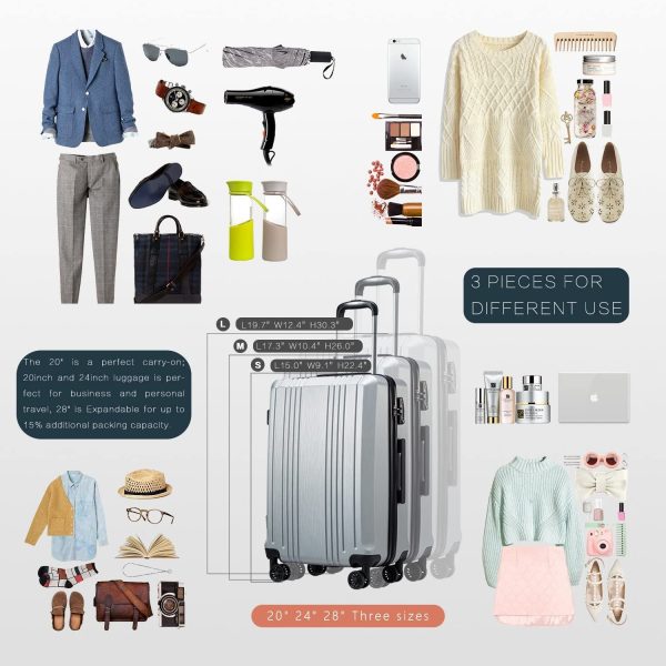Luggage Expandable Suitcase PC+ABS 3 Piece Set with TSA Lock Spinner 20in24in28in