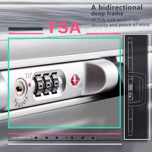 Luggage Aluminium Frame Suitcase 3 Piece Set with TSA Lock 100% PC