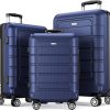 SHOWKOO Luggage Sets Expandable PC+ABS Durable Suitcase Sets Double Wheels TSA Lock Pink 3pcs