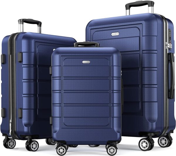 SHOWKOO Luggage Sets Expandable PC+ABS Durable Suitcase Sets Double Wheels TSA Lock Pink 3pcs