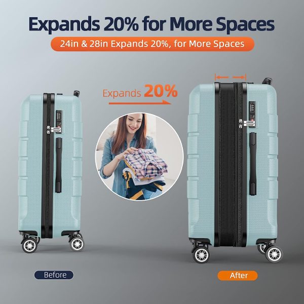 SHOWKOO Luggage Sets Expandable PC+ABS Durable Suitcase Sets Double Wheels TSA Lock Pink 3pcs