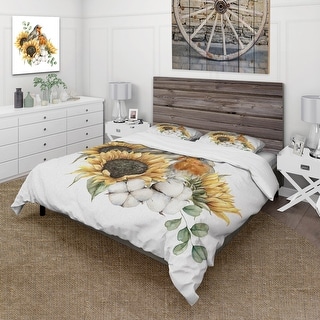 Designart 'Autumn Bouquet With Redbreasts Sunflowers Cotton' Traditional Duvet Cover Comforter Set
