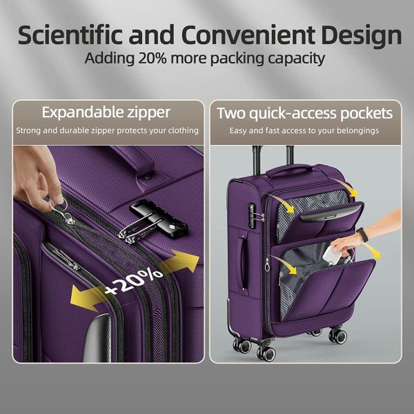 Luggage Sets 3 Piece Softside Expandable Lightweight Durable Suitcase Sets Double Spinner Wheels TSA Lock