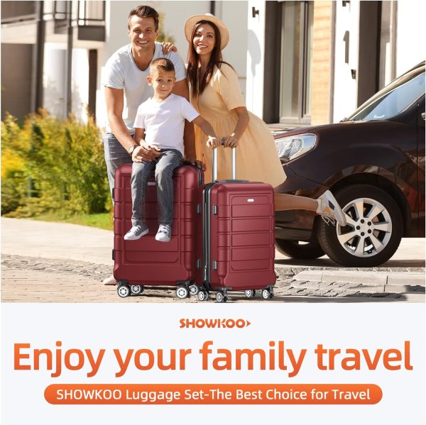 SHOWKOO Luggage Sets Expandable PC+ABS Durable Suitcase Sets Double Wheels TSA Lock Pink 3pcs