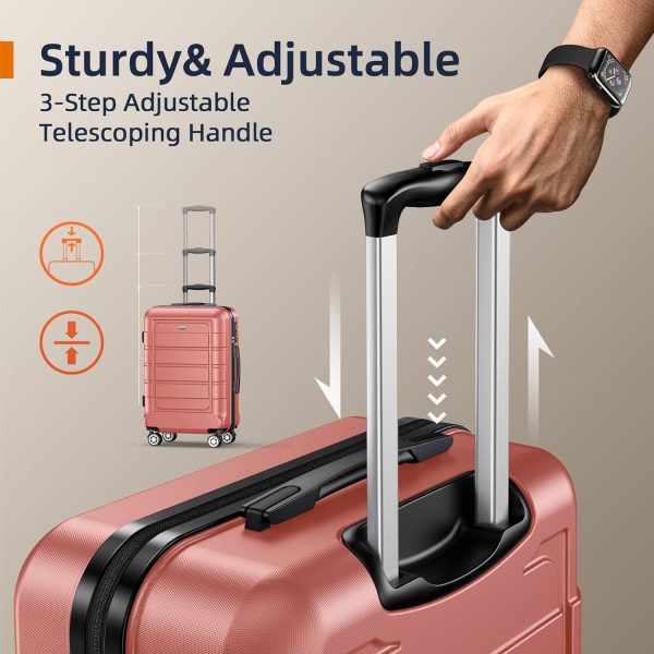SHOWKOO Luggage Sets Expandable PC+ABS Durable Suitcase Sets Double Wheels TSA Lock Pink 3pcs