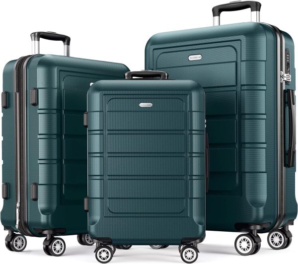 SHOWKOO Luggage Sets Expandable PC+ABS Durable Suitcase Sets Double Wheels TSA Lock Pink 3pcs