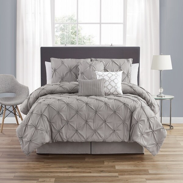 CEDAR COURT Smocked Circle Embellished 7-Piece Microfiber Comforter Bedding Set