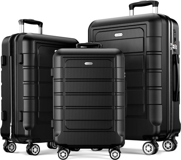 SHOWKOO Luggage Sets Expandable PC+ABS Durable Suitcase Sets Double Wheels TSA Lock Pink 3pcs