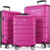 SHOWKOO Luggage Sets Expandable PC+ABS Durable Suitcase Sets Double Wheels TSA Lock Pink 3pcs
