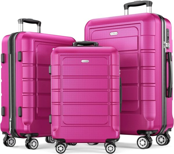 SHOWKOO Luggage Sets Expandable PC+ABS Durable Suitcase Sets Double Wheels TSA Lock Pink 3pcs