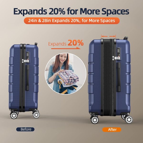 SHOWKOO Luggage Sets Expandable PC+ABS Durable Suitcase Sets Double Wheels TSA Lock Pink 3pcs