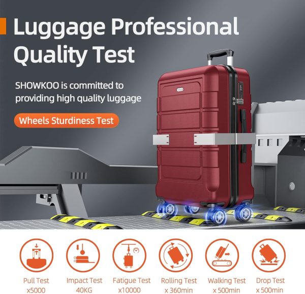 SHOWKOO Luggage Sets Expandable PC+ABS Durable Suitcase Sets Double Wheels TSA Lock Pink 3pcs