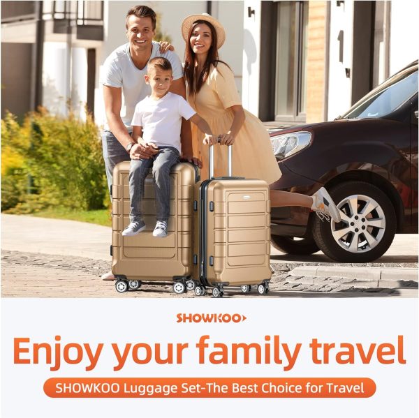 SHOWKOO Luggage Sets Expandable PC+ABS Durable Suitcase Sets Double Wheels TSA Lock Pink 3pcs