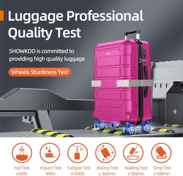 SHOWKOO Luggage Sets Expandable PC+ABS Durable Suitcase Sets Double Wheels TSA Lock Pink 3pcs