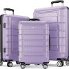 SHOWKOO Luggage Sets Expandable PC+ABS Durable Suitcase Sets Double Wheels TSA Lock Pink 3pcs