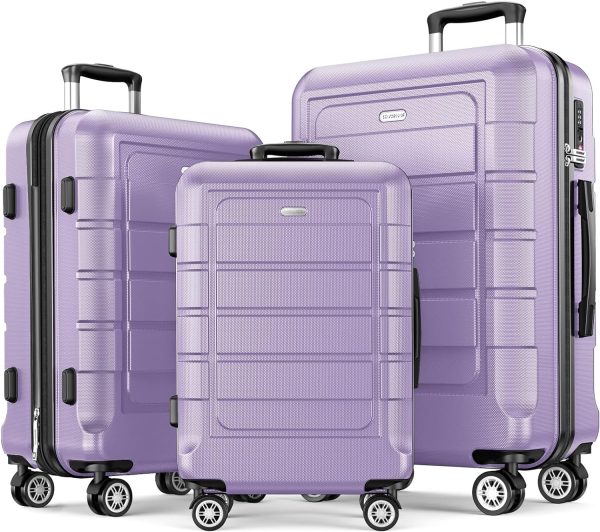 SHOWKOO Luggage Sets Expandable PC+ABS Durable Suitcase Sets Double Wheels TSA Lock Pink 3pcs