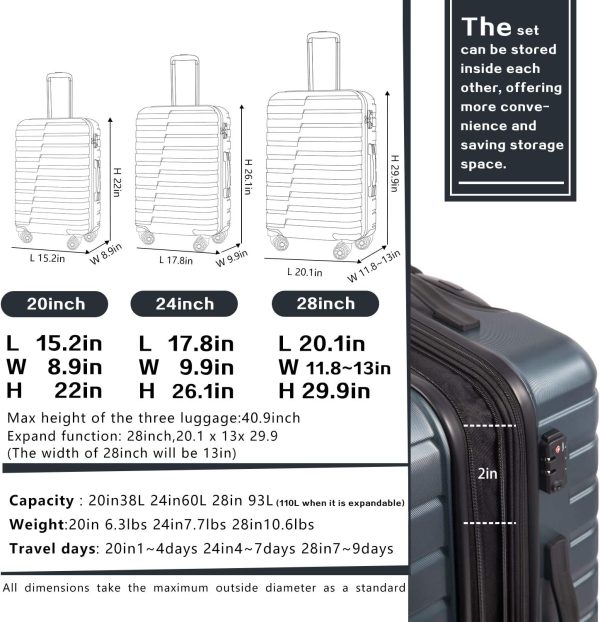 Luggage Expandable Suitcase PC ABS TSA Luggage 3 Piece Set Lock Spinner Carry