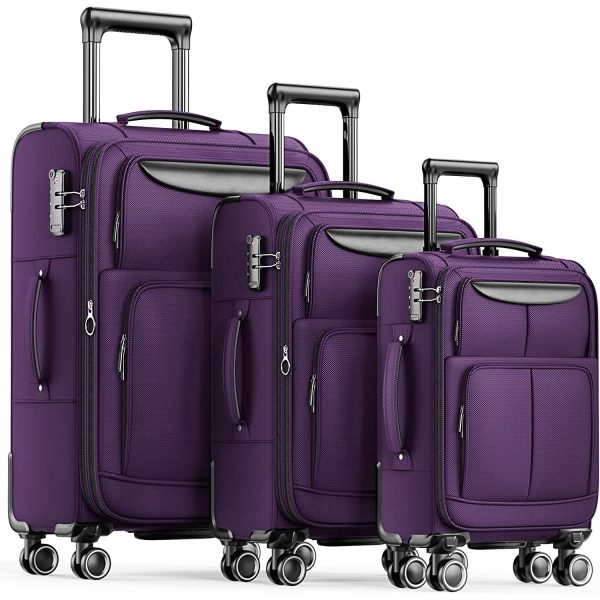 Luggage Sets 3 Piece Softside Expandable Lightweight Durable Suitcase Sets Double Spinner Wheels TSA Lock