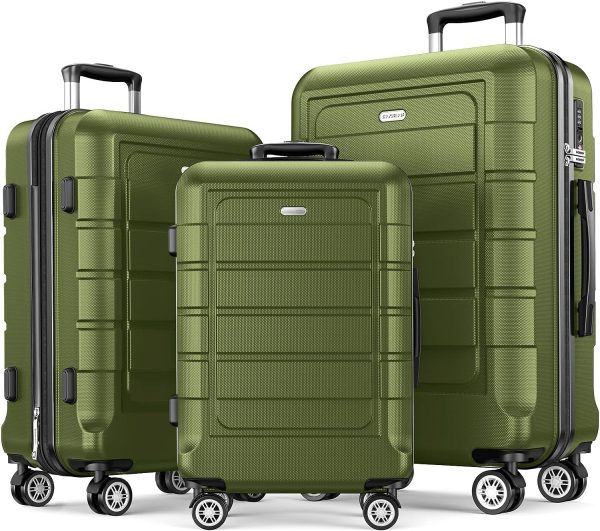 SHOWKOO Luggage Sets Expandable PC+ABS Durable Suitcase Sets Double Wheels TSA Lock Pink 3pcs