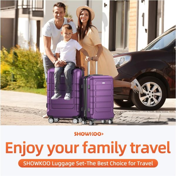 SHOWKOO Luggage Sets Expandable PC+ABS Durable Suitcase Sets Double Wheels TSA Lock Pink 3pcs