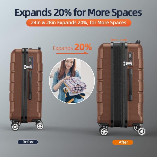 SHOWKOO Luggage Sets Expandable PC+ABS Durable Suitcase Sets Double Wheels TSA Lock Pink 3pcs