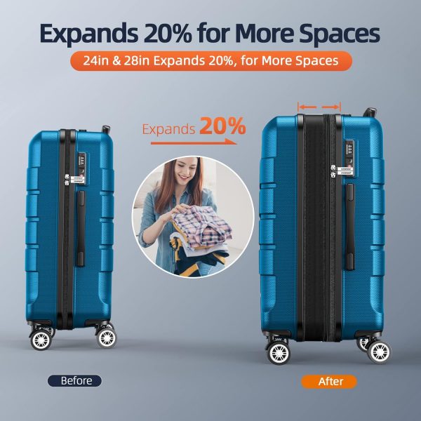 SHOWKOO Luggage Sets Expandable PC+ABS Durable Suitcase Sets Double Wheels TSA Lock Pink 3pcs