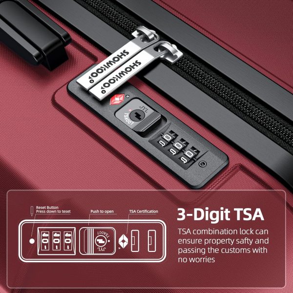 SHOWKOO Luggage Sets Expandable PC+ABS Durable Suitcase Sets Double Wheels TSA Lock Pink 3pcs