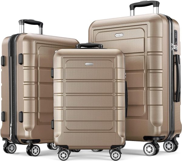 SHOWKOO Luggage Sets Expandable PC+ABS Durable Suitcase Sets Double Wheels TSA Lock Pink 3pcs
