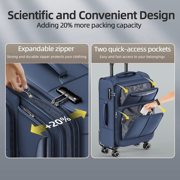 Luggage Sets 3 Piece Softside Expandable Lightweight Durable Suitcase Sets Double Spinner Wheels TSA Lock