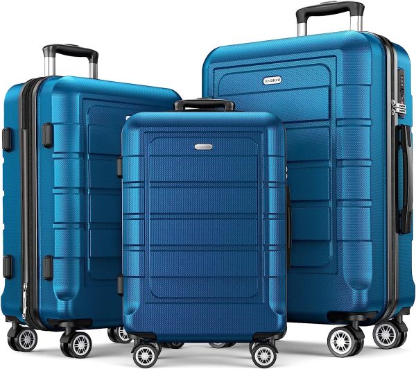 SHOWKOO Luggage Sets Expandable PC+ABS Durable Suitcase Sets Double Wheels TSA Lock Pink 3pcs