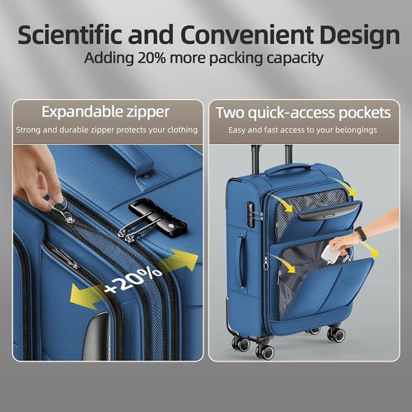 Luggage Sets 3 Piece Softside Expandable Lightweight Durable Suitcase Sets Double Spinner Wheels TSA Lock