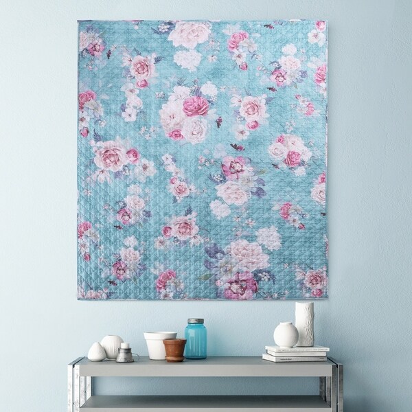 Barefoot Bungalow Avril Turquoise Blue Reversible Throw Blanket