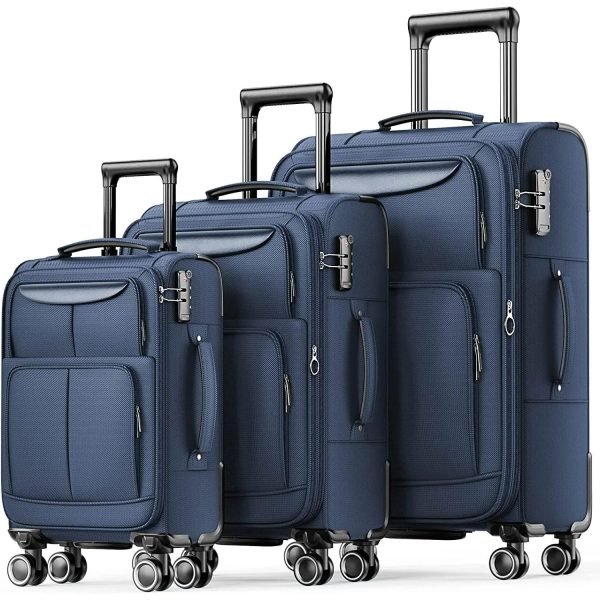 Luggage Sets 3 Piece Softside Expandable Lightweight Durable Suitcase Sets Double Spinner Wheels TSA Lock