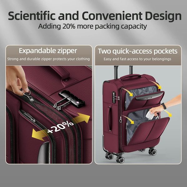 Luggage Sets 3 Piece Softside Expandable Lightweight Durable Suitcase Sets Double Spinner Wheels TSA Lock