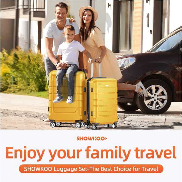 SHOWKOO Luggage Sets Expandable PC+ABS Durable Suitcase Sets Double Wheels TSA Lock Pink 3pcs