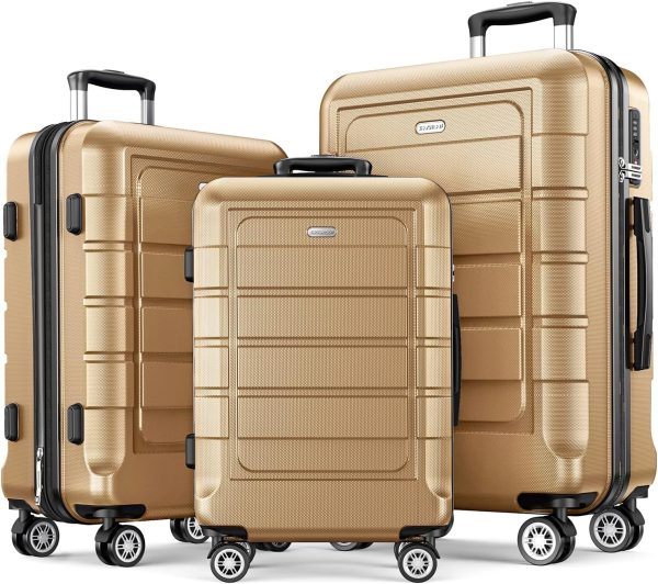 SHOWKOO Luggage Sets Expandable PC+ABS Durable Suitcase Sets Double Wheels TSA Lock Pink 3pcs