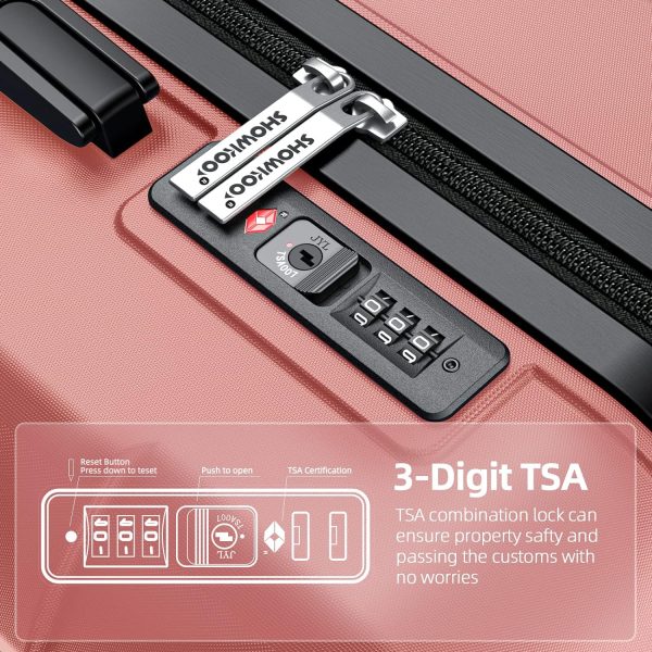 SHOWKOO Luggage Sets Expandable PC+ABS Durable Suitcase Sets Double Wheels TSA Lock Pink 3pcs