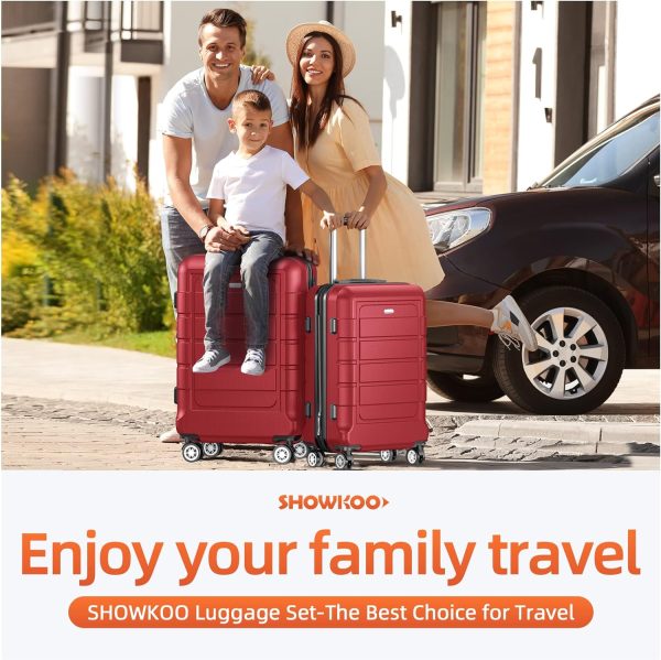 SHOWKOO Luggage Sets Expandable PC+ABS Durable Suitcase Sets Double Wheels TSA Lock Pink 3pcs