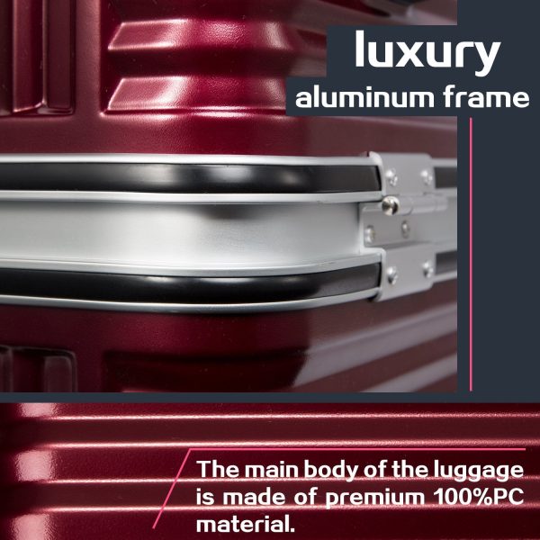 Luggage Aluminium Frame Suitcase 3 Piece Set with TSA Lock 100% PC