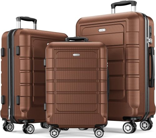 SHOWKOO Luggage Sets Expandable PC+ABS Durable Suitcase Sets Double Wheels TSA Lock Pink 3pcs