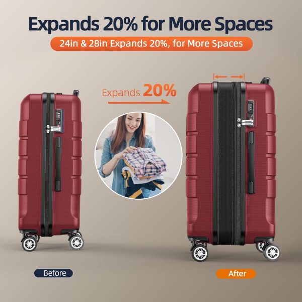 SHOWKOO Luggage Sets Expandable PC+ABS Durable Suitcase Sets Double Wheels TSA Lock Pink 3pcs