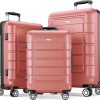 SHOWKOO Luggage Sets Expandable PC+ABS Durable Suitcase Sets Double Wheels TSA Lock Pink 3pcs