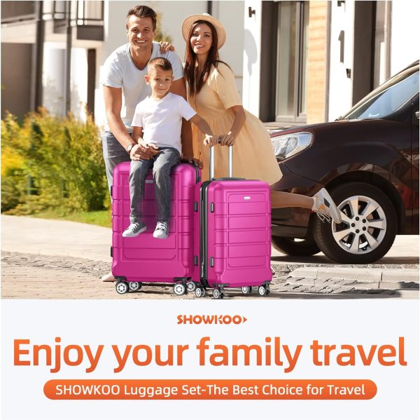 SHOWKOO Luggage Sets Expandable PC+ABS Durable Suitcase Sets Double Wheels TSA Lock Pink 3pcs