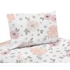 Sweet Jojo Designs Blush Pink, Grey and White Watercolor Floral Collection 4-piece Queen Bed Sheet Set